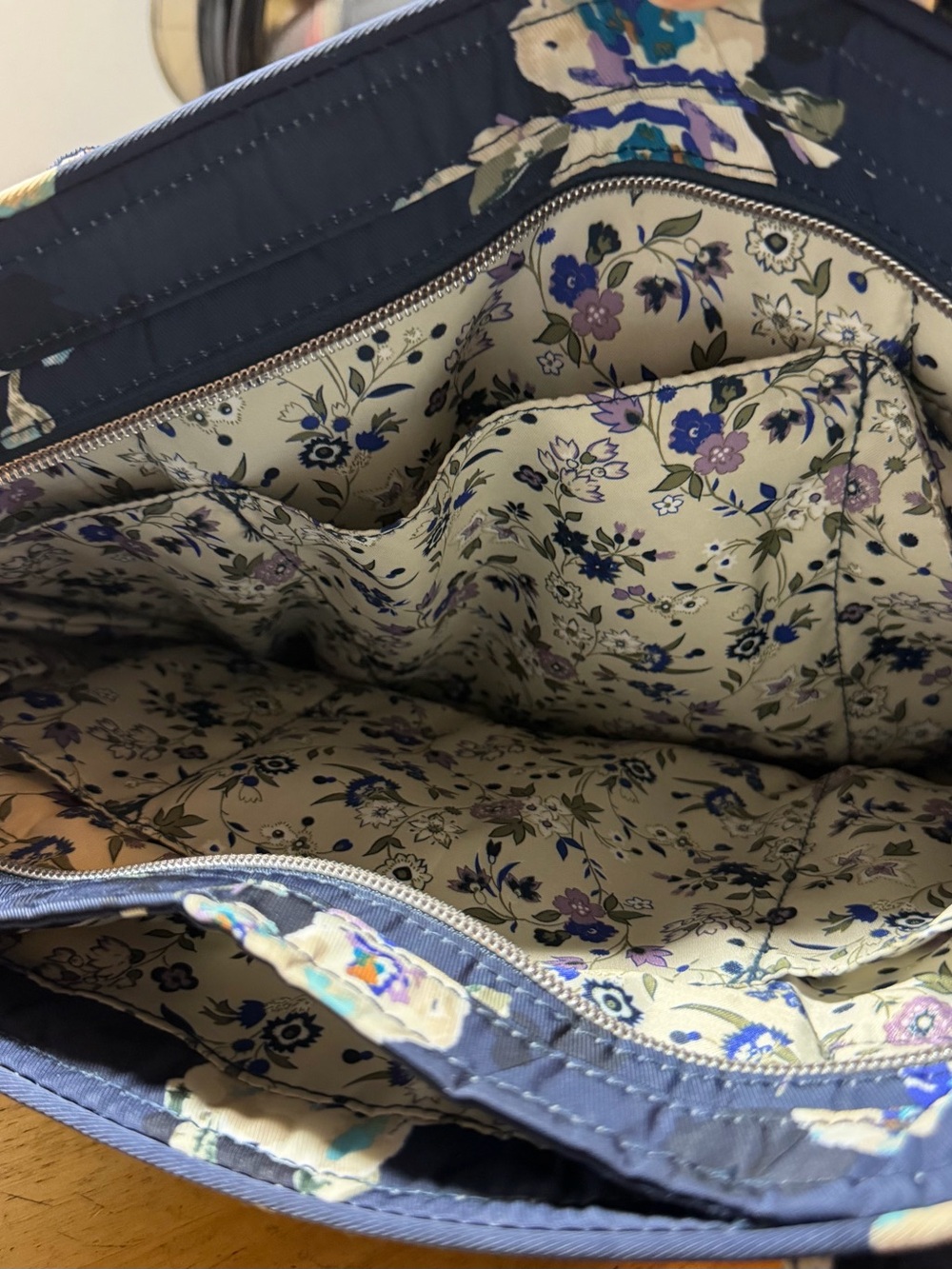 Vera Bradley Quilted Floral Tote in Navy and Cream